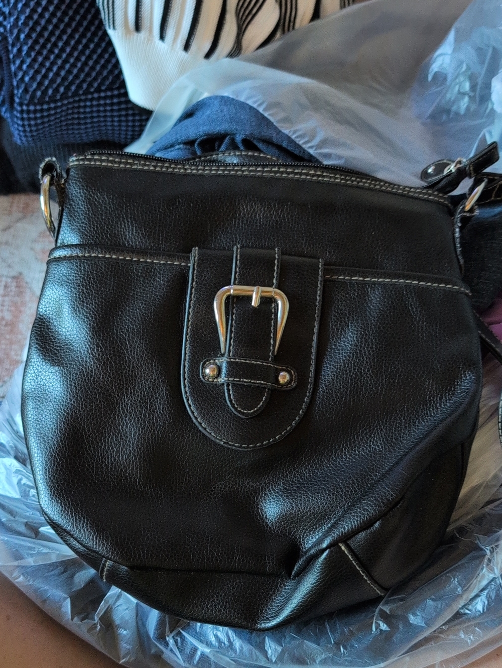 croft & barrow Black Faux Leather Crossbody with Buckle Accent